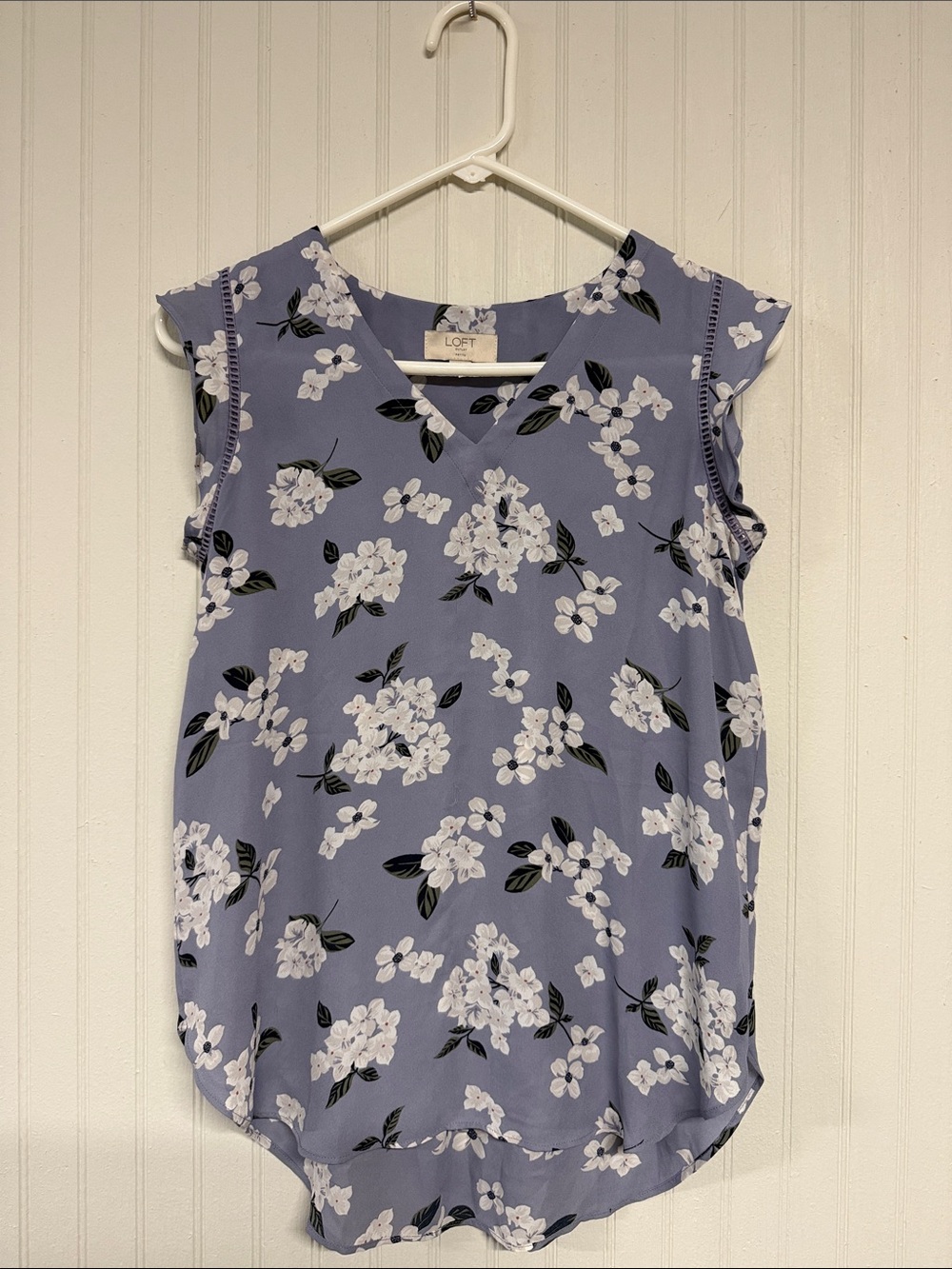 LOFT XSP Dusty Lavender Floral Cap-Sleeve V-Neck Blouse